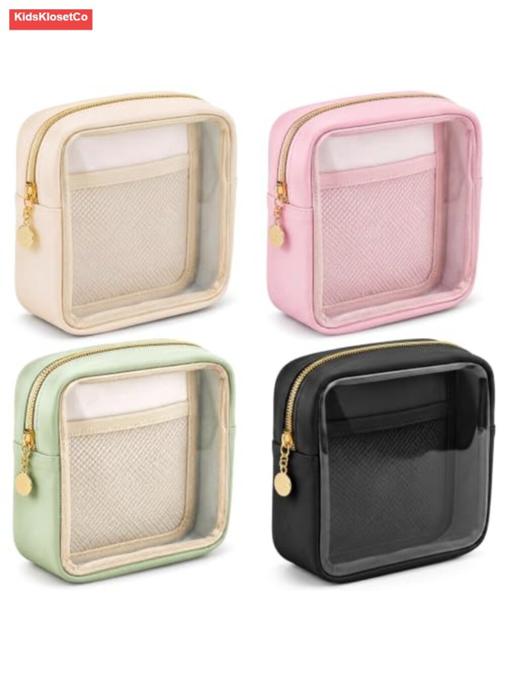 Set of 4 Clear Front Quilted Leather Cosmetic Bags TSA Friendly Carry On Makeup